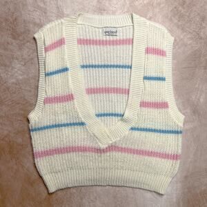 Vintage 80s Garland Sleeveless Sweater Vest Deep V Neck Striped Multicolor Knit